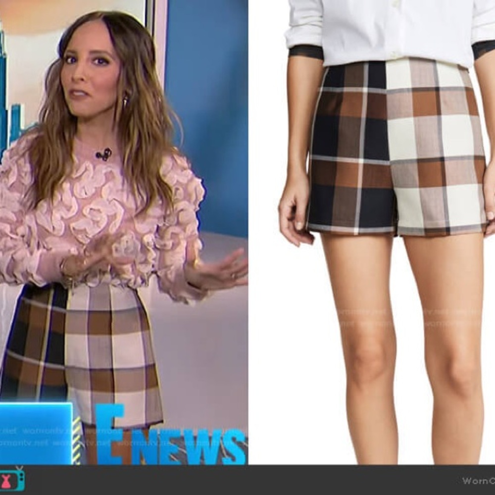 NWOT STAUD Leah High Waist Plaid Shorts in Brown & Tan - Picture 4 of 6